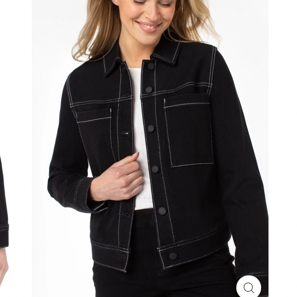 Liverpool Utility Trucker Jacket Black with White Stitching XL